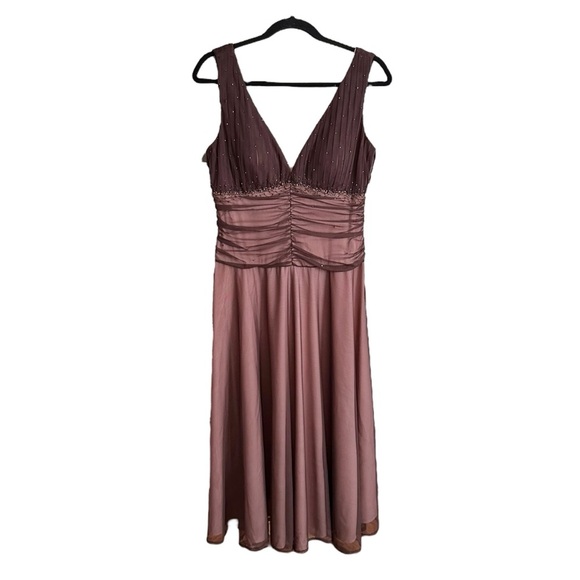 David’s Bridal Y2K Pink & Brown Beaded Mesh Empire Waist Dress Fairycore Sz 12 - Picture 11 of 16